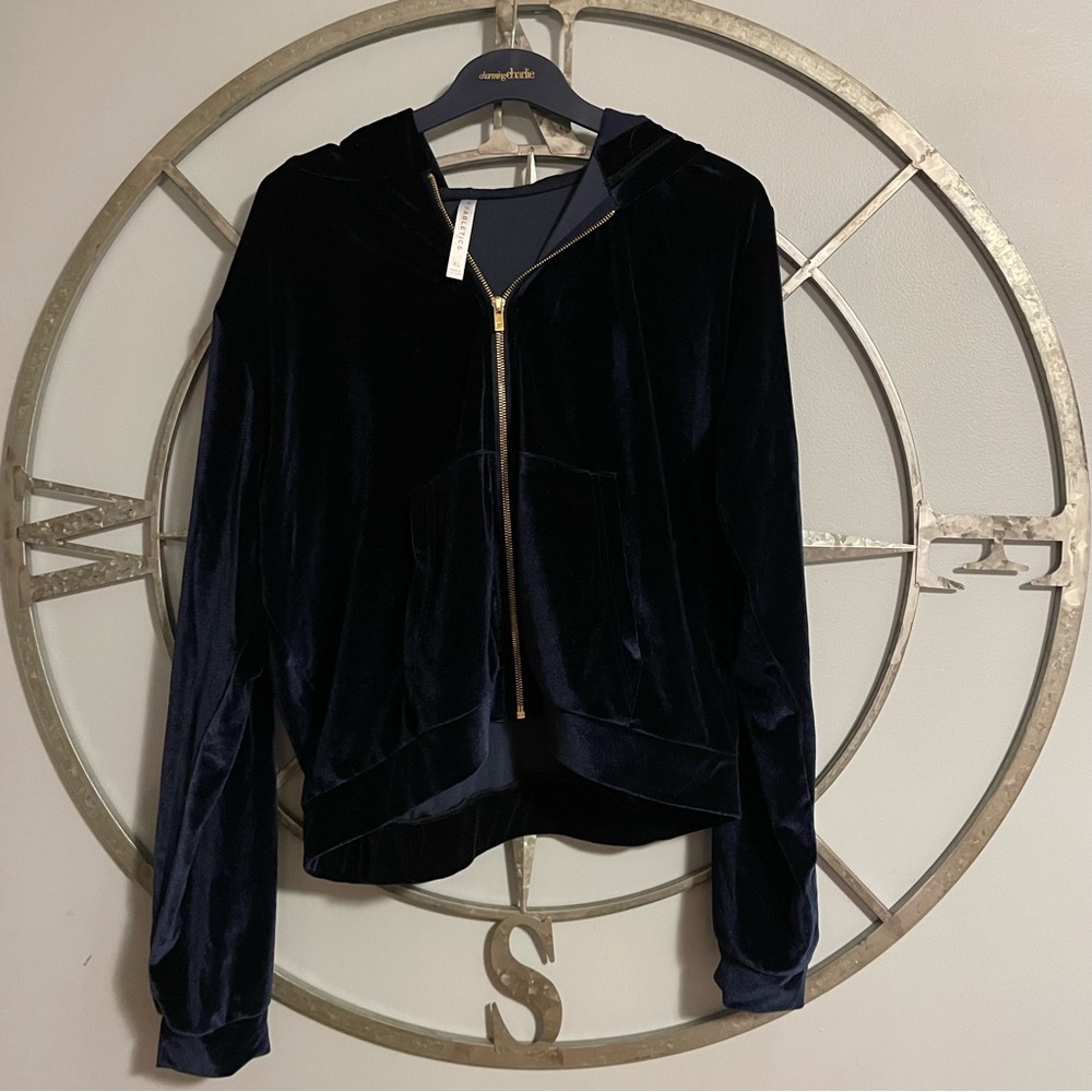 Navy blue velour Fabletics hoodie jacket